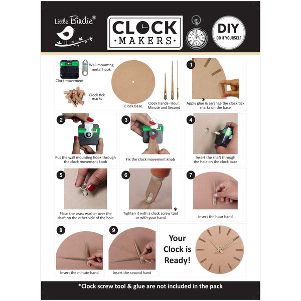 Little Birdie DIY 10" Clock Making Kit - MDF or PVC