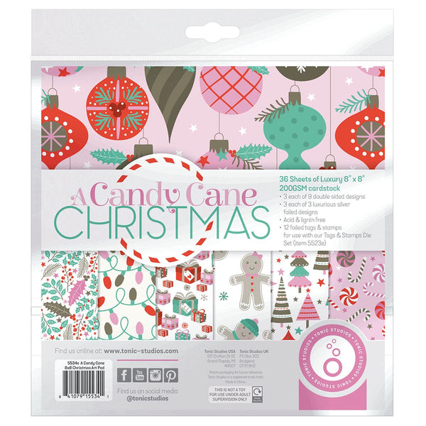 Craft Perfect Printed Papers A Candy Cane Christmas - 8x8 Art Pad - 5534e