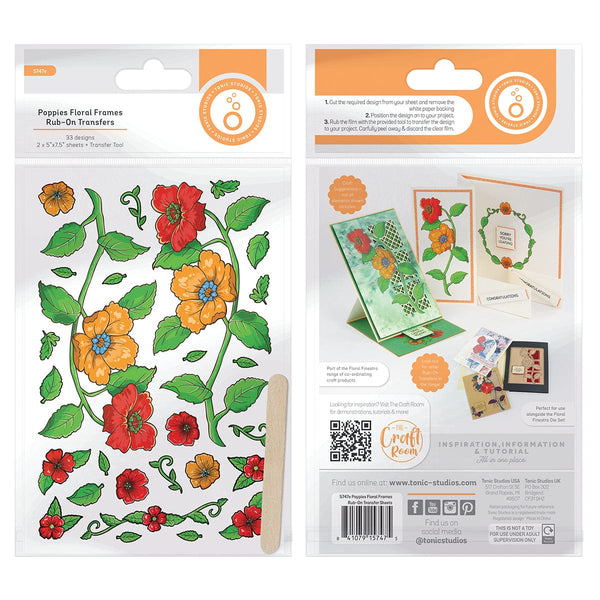 Tonic Studios bundle Poppies Floral Frames Rub-On Tranfers - 5747e