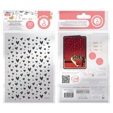 Tonic Studios Embossing Folder Cherished Moments - Heart Cascade 3D Embossing Folder - 5851e