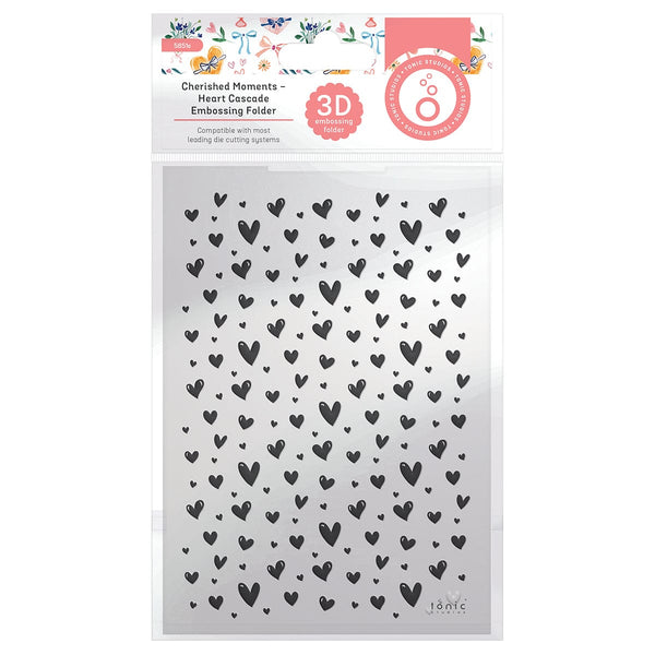 Tonic Studios Embossing Folder Cherished Moments - Heart Cascade 3D Embossing Folder - 5851e