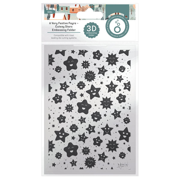 Tonic Studios Essentials A Very Festive Fayre Cutesy Stars 3D Embossing Folder - 5556e