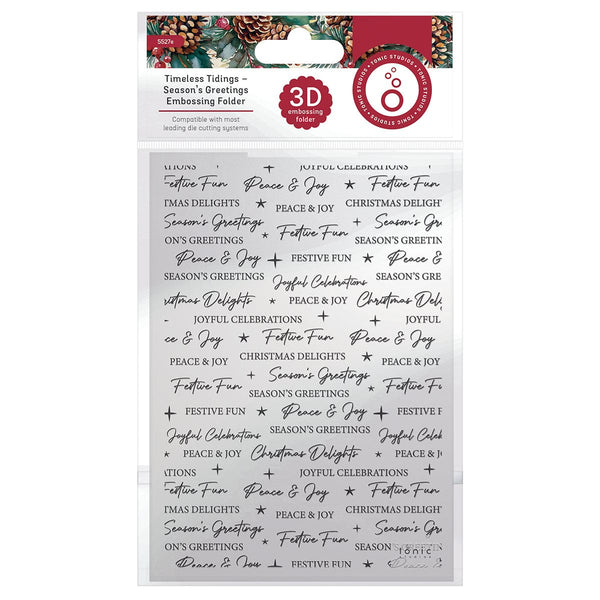 Tonic Studios Essentials Timeless Tidings Season's Greetings 3d Embossing Folder - 5527e