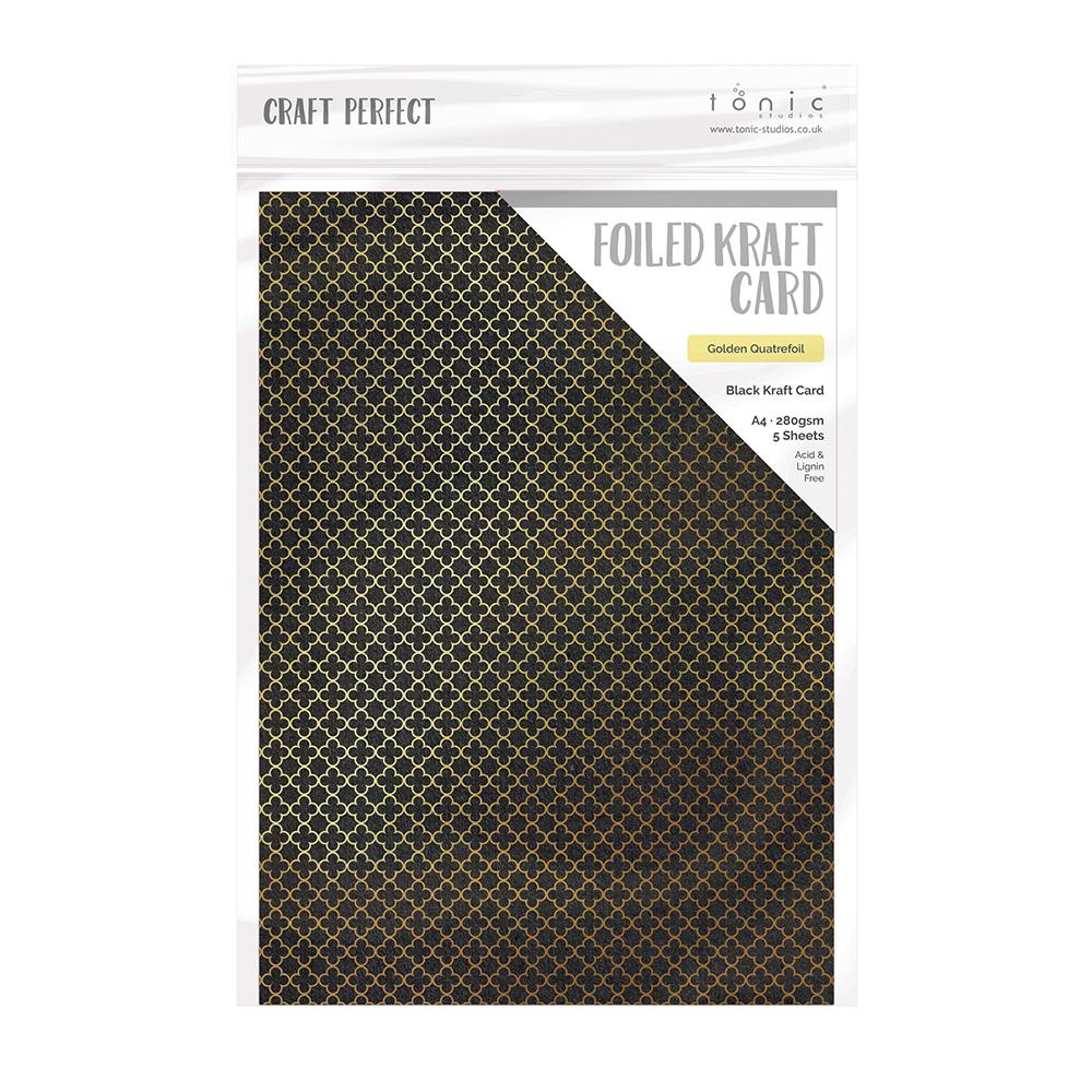 Craft Perfect Foiled Kraft Card A4 5/Pkg-Golden Quartrefoil