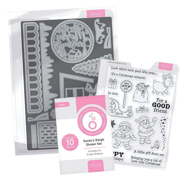 Santa's Sleigh Die Set, Stamp Set & Shaker Creator Blister Pack Bundle